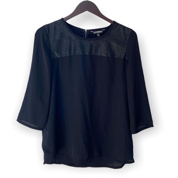 EXPRESS Leather Look Back Zip Blouse - Picture 1 of 9